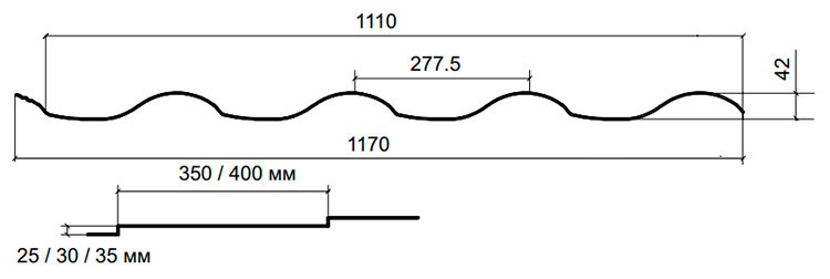 Металлочерепица Монтерроса VALORI 1170 мм (1110 раб.)